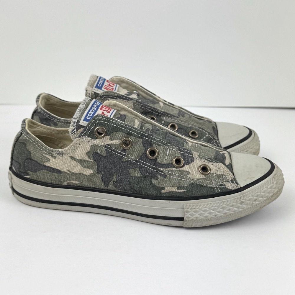 Converse All Star Shoes. Junior Size 2 unisex Camo Laceless Olive Khaki 660976C